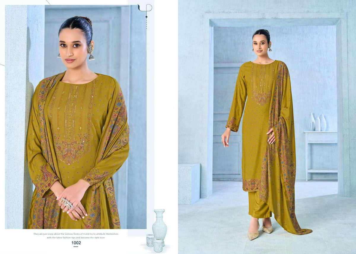 Supriya Fashion Saffron Woollen Pure Viscose Pashmina Dress Material