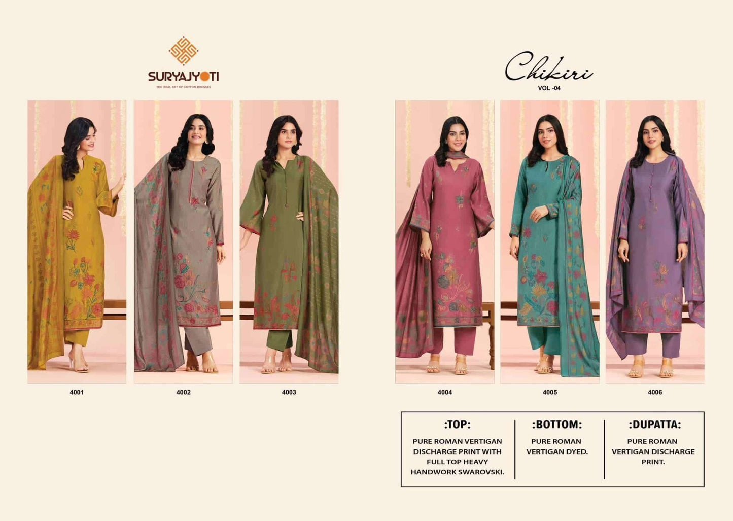 Suryajyoti Chikiri Vol 4 Roman Vertigan Dress Material - Amrah Wholesale