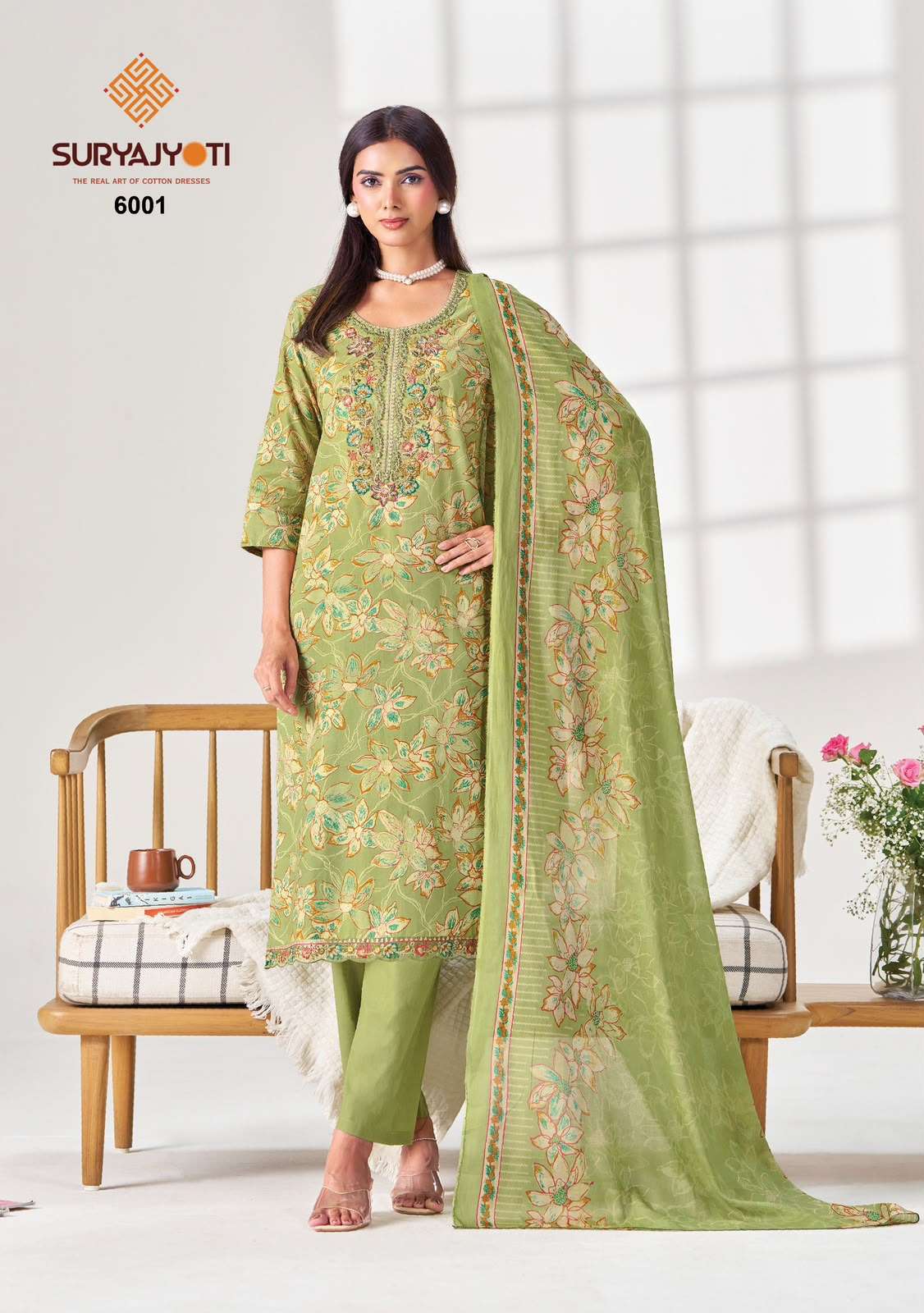 Suryajyoti Kala Vol 6 Pure Cotton Kurti Pant Dupatta Set