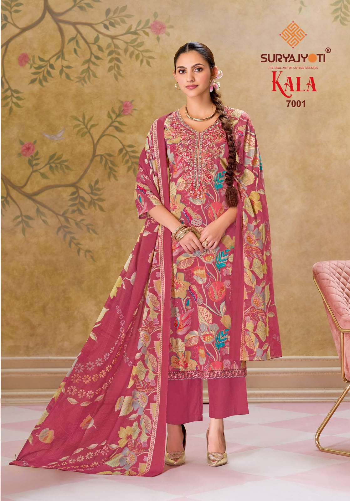Suryajyoti Kala Vol 7 Pure Cotton Kurti Pant Dupatta Set - Amrah Wholesale