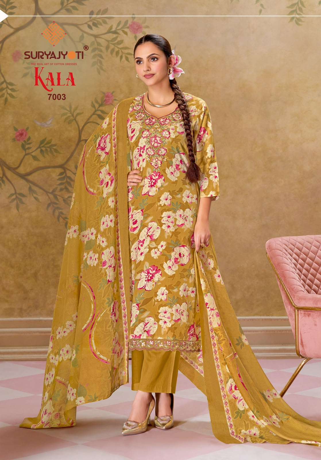 Suryajyoti Kala Vol 7 Pure Cotton Kurti Pant Dupatta Set - Amrah Wholesale
