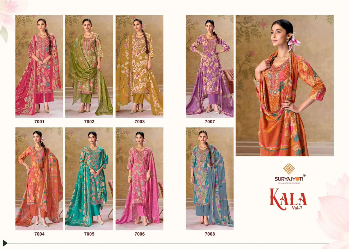 Suryajyoti Kala Vol 7 Pure Cotton Kurti Pant Dupatta Set - Amrah Wholesale