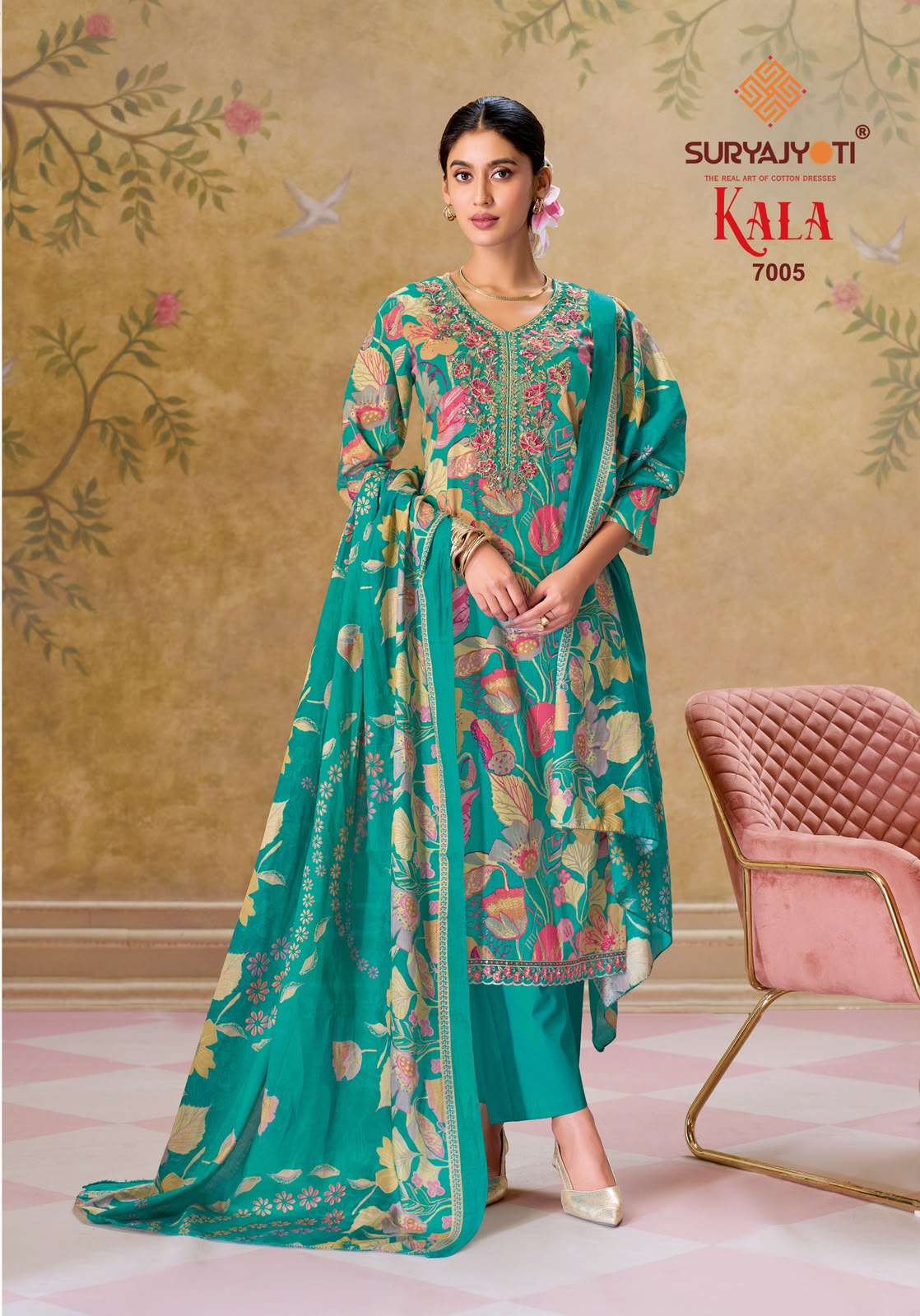 Suryajyoti Kala Vol 7 Pure Cotton Kurti Pant Dupatta Set - Amrah Wholesale