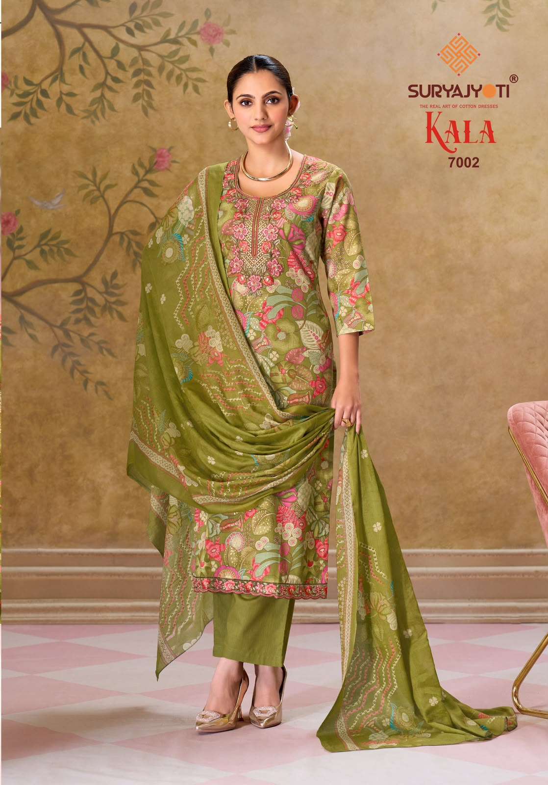 Suryajyoti Kala Vol 7 Pure Cotton Kurti Pant Dupatta Set - Amrah Wholesale