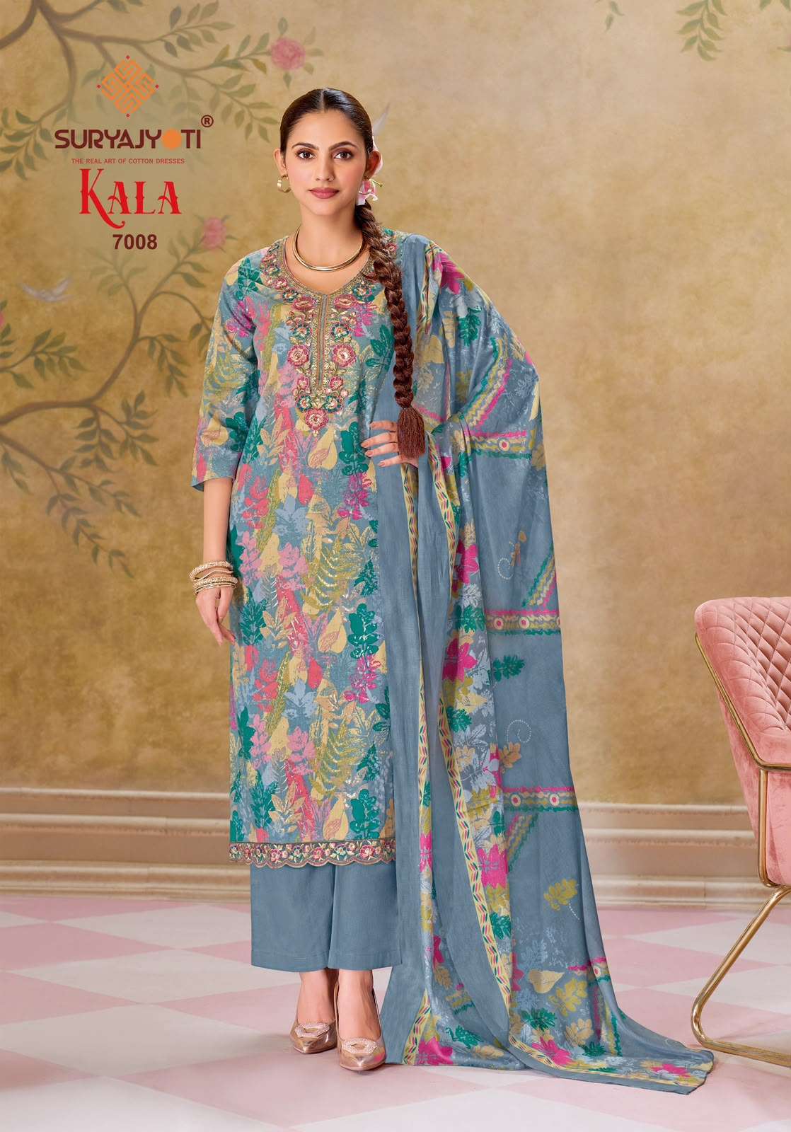 Suryajyoti Kala Vol 7 Pure Cotton Kurti Pant Dupatta Set - Amrah Wholesale