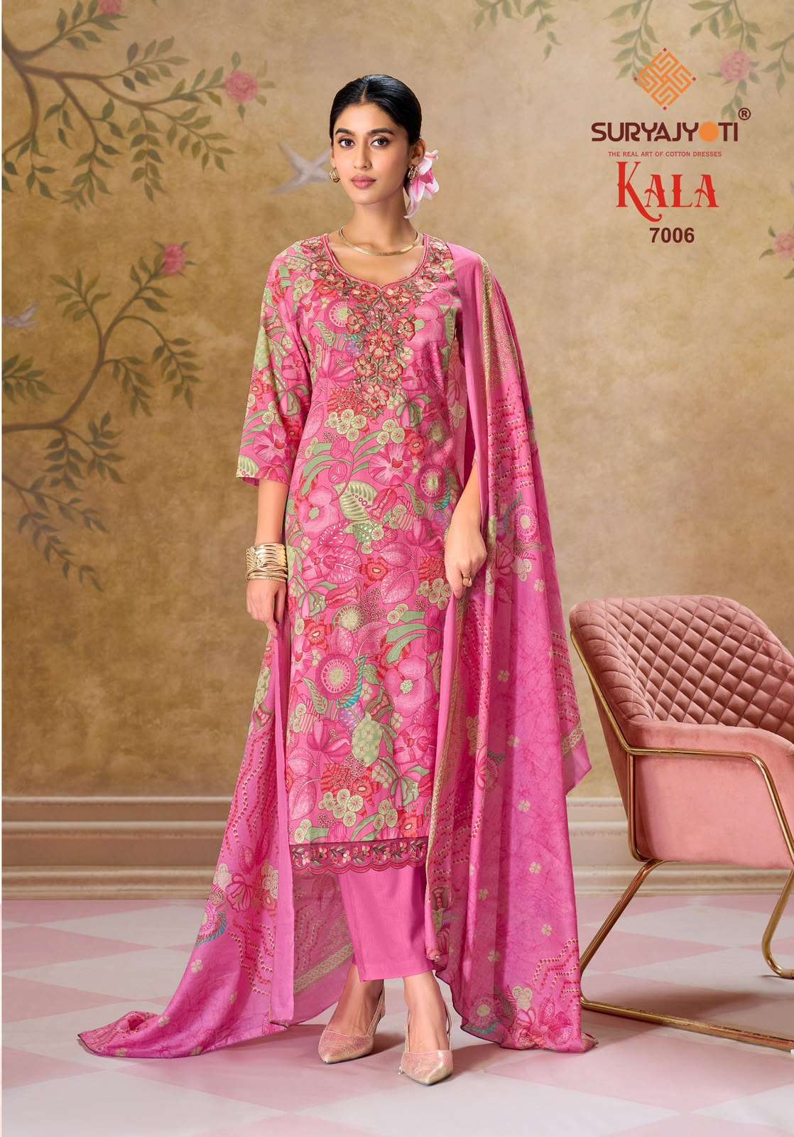 Suryajyoti Kala Vol 7 Pure Cotton Kurti Pant Dupatta Set - Amrah Wholesale
