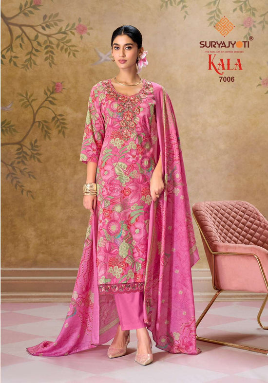 Suryajyoti Kala Vol 7 Pure Cotton Kurti Pant Dupatta Set - Amrah Wholesale