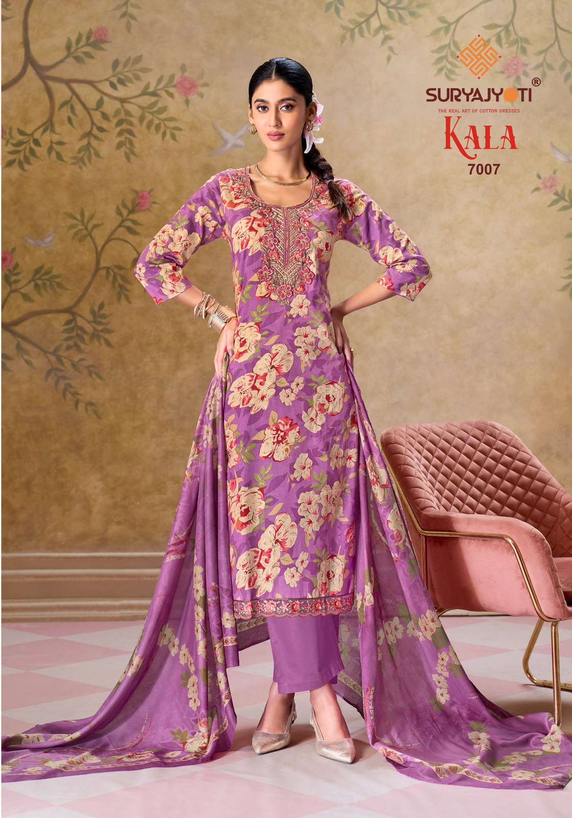 Suryajyoti Kala Vol 7 Pure Cotton Kurti Pant Dupatta Set - Amrah Wholesale
