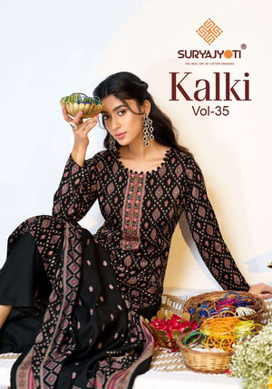 Suryajyoti Kalki Vol 35 Jam Satin Printed Dress Material