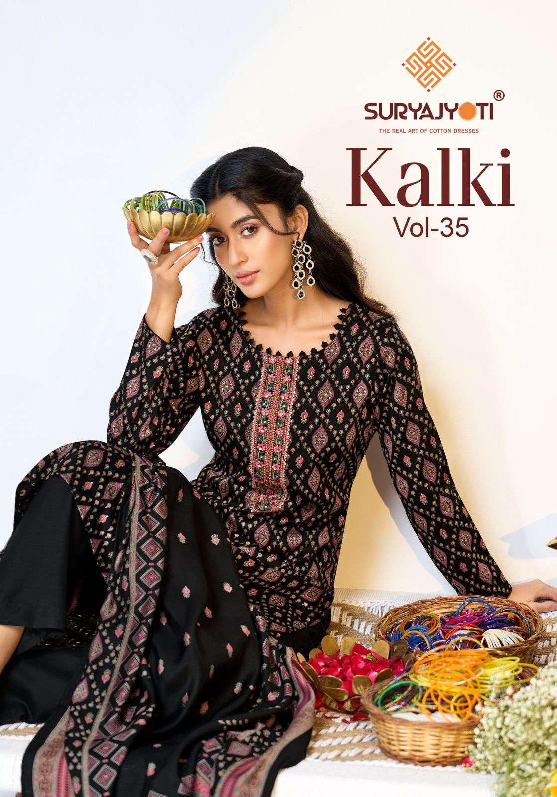 Suryajyoti Kalki Vol 35 Jam Satin Printed Dress Material