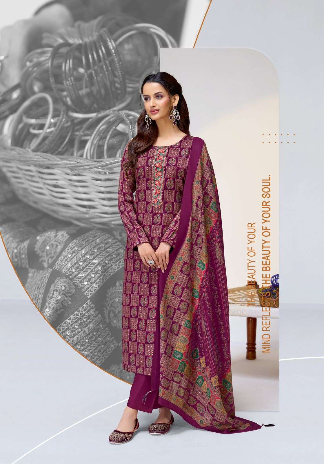 Suryajyoti Kalki Vol 35 Jam Satin Printed Dress Material