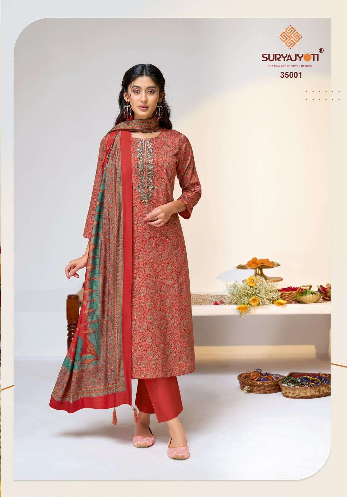 Suryajyoti Kalki Vol 35 Jam Satin Printed Dress Material