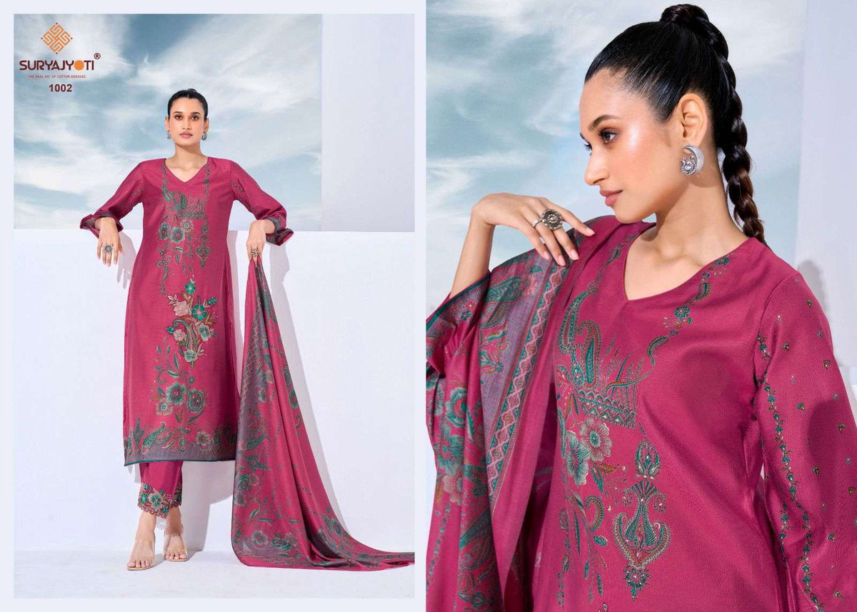 Suryajyoti Kashi Vol 1 Slub Foil Printed Dress Material