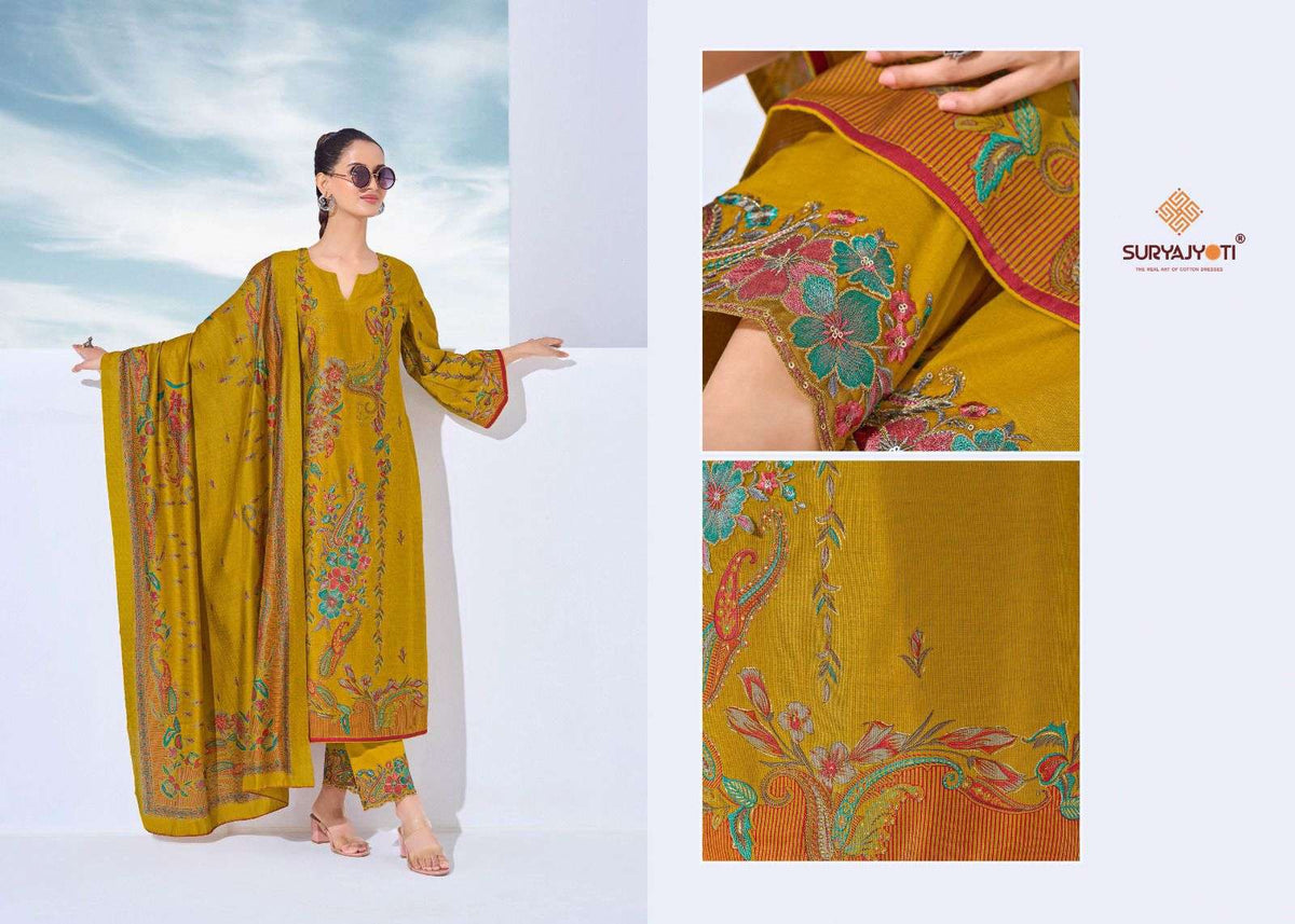 Suryajyoti Kashi Vol 1 Slub Foil Printed Dress Material