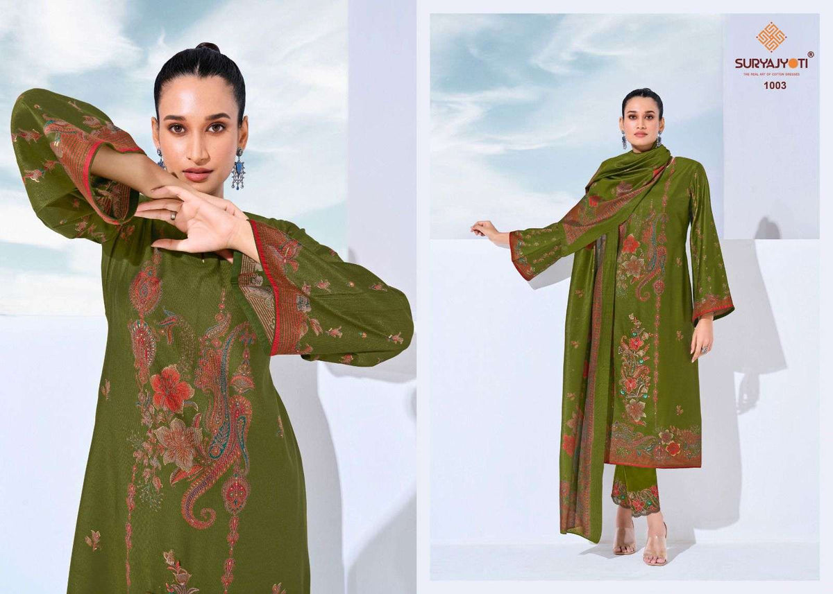 Suryajyoti Kashi Vol 1 Slub Foil Printed Dress Material
