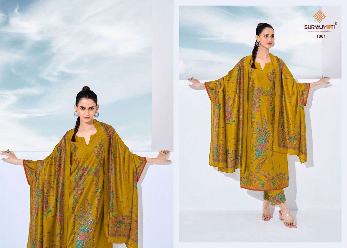 Suryajyoti Kashi Vol 1 Slub Foil Printed Dress Material