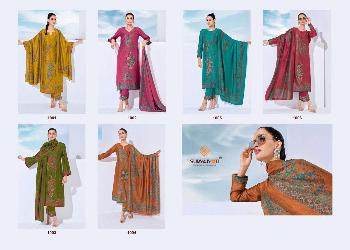 Suryajyoti Kashi Vol 1 Slub Foil Printed Dress Material