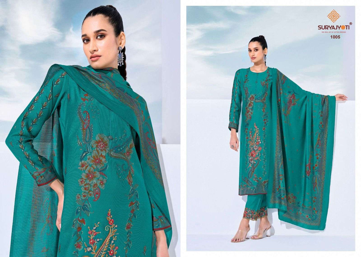 Suryajyoti Kashi Vol 1 Slub Foil Printed Dress Material