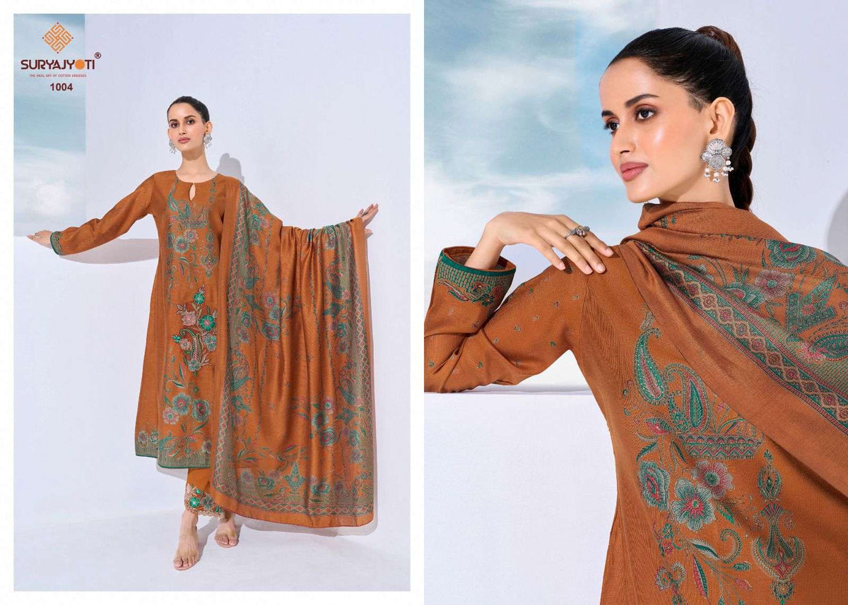 Suryajyoti Kashi Vol 1 Slub Foil Printed Dress Material