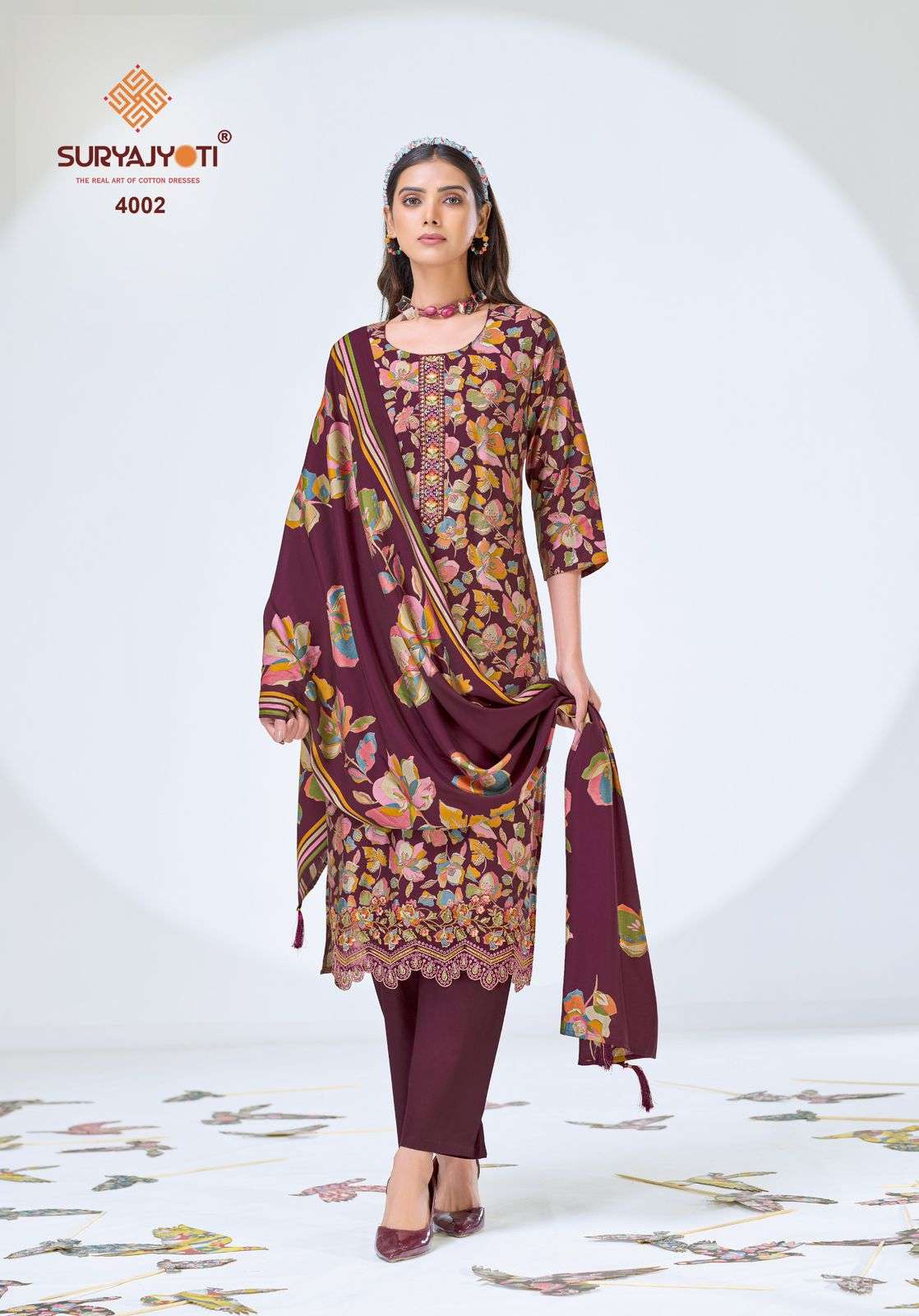 Suryajyoti Katrina Vol 4 Modal Silk Kurti Pant Dupatta Set