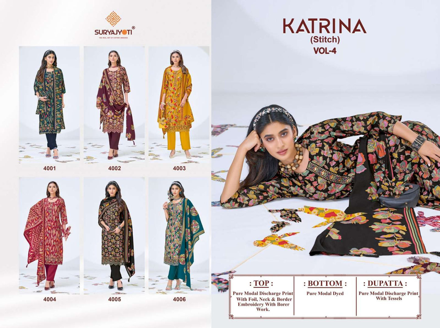 Suryajyoti Katrina Vol 4 Modal Silk Kurti Pant Dupatta Set