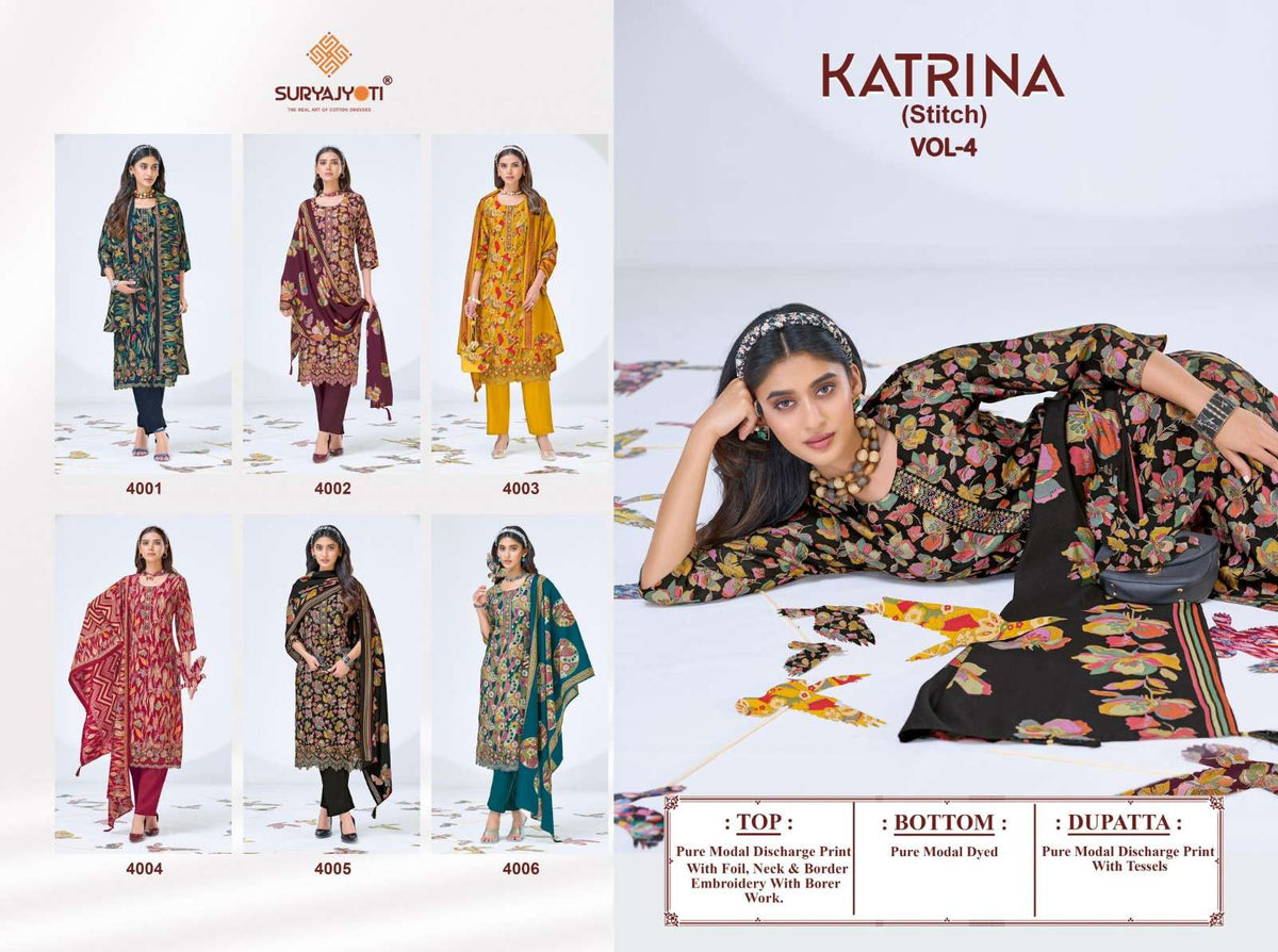 Suryajyoti Katrina Vol 4 Modal Silk Kurti Pant Dupatta Set