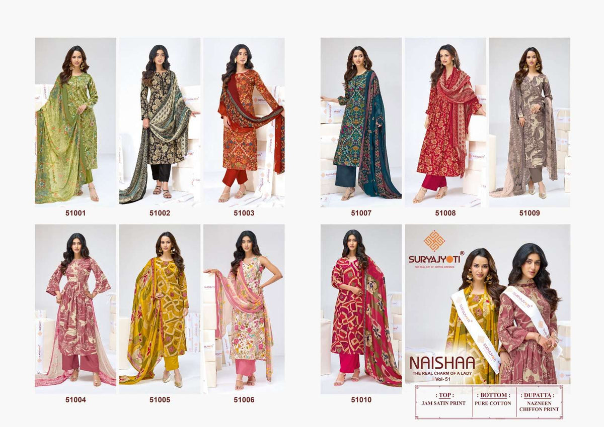 Suryajyoti Naishaa Vol 51 Jam Satin Dress Material Wholesale - Amrah Wholesale