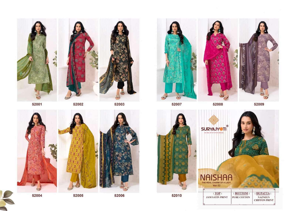 Suryajyoti Naishaa Vol 52 Printed Zam Satin Dress Material - Amrah Wholesale