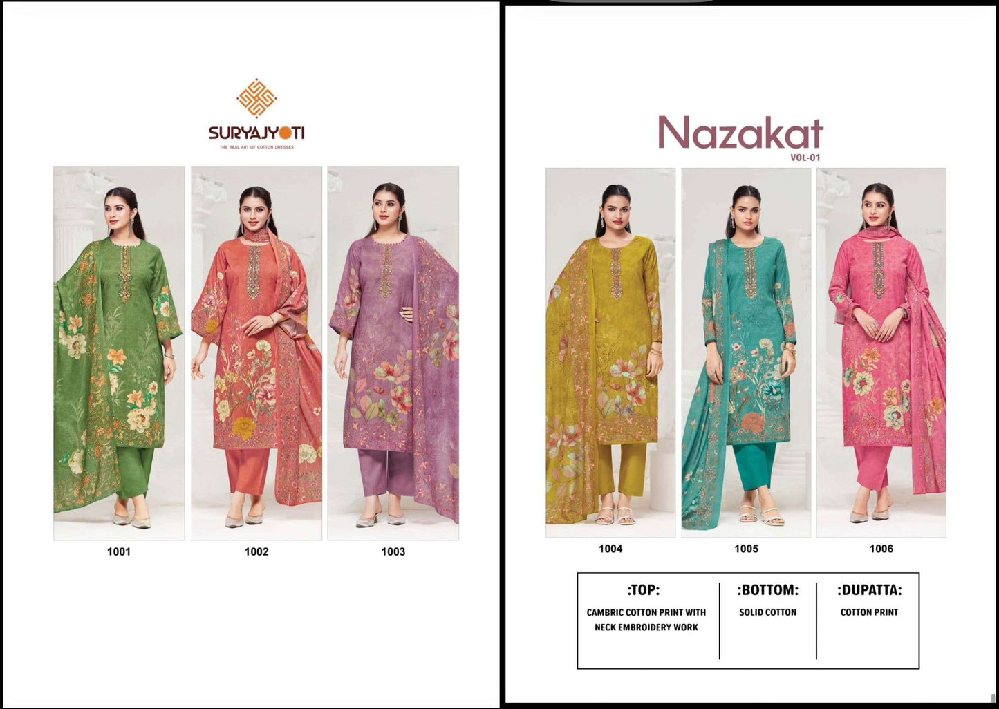Suryajyoti Nazakat Vol 1 Cambric Cotton Dress Material