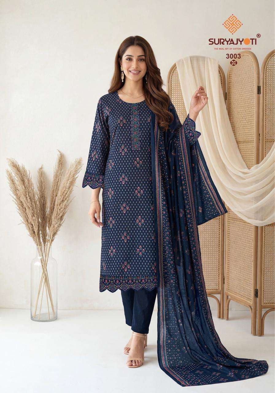 Suryajyoti Pariza Advance Vol 3 Pure Cotton Kurti Pant Dupatta Set - Amrah Wholesale