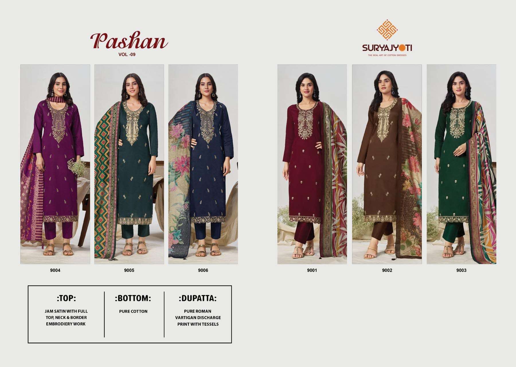 Suryajyoti Pashan Vol 9 Jam Satin Embroidered Dress Material