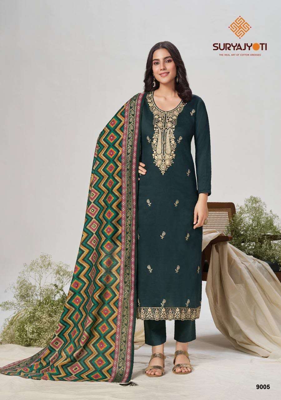 Suryajyoti Pashan Vol 9 Jam Satin Embroidered Dress Material