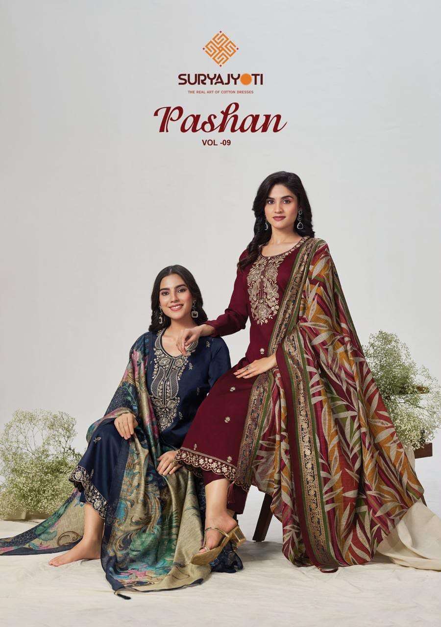 Suryajyoti Pashan Vol 9 Jam Satin Embroidered Dress Material
