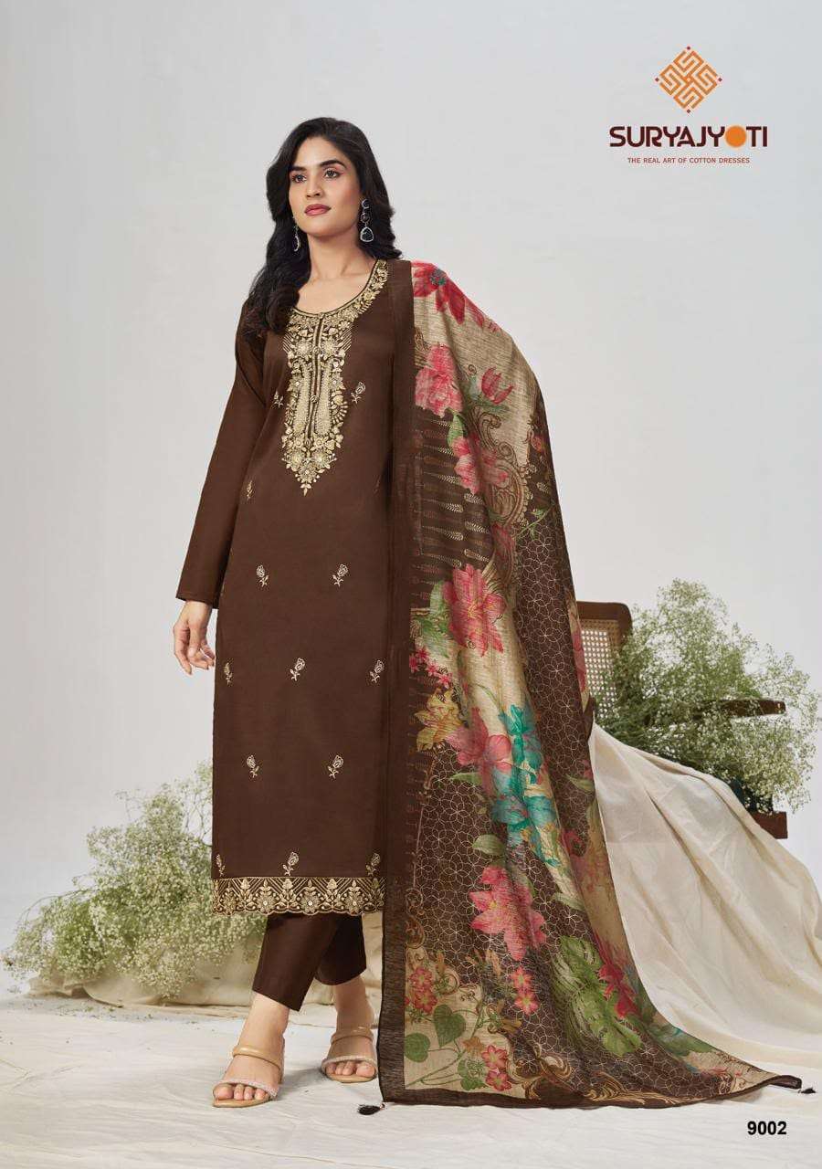 Suryajyoti Pashan Vol 9 Jam Satin Embroidered Dress Material