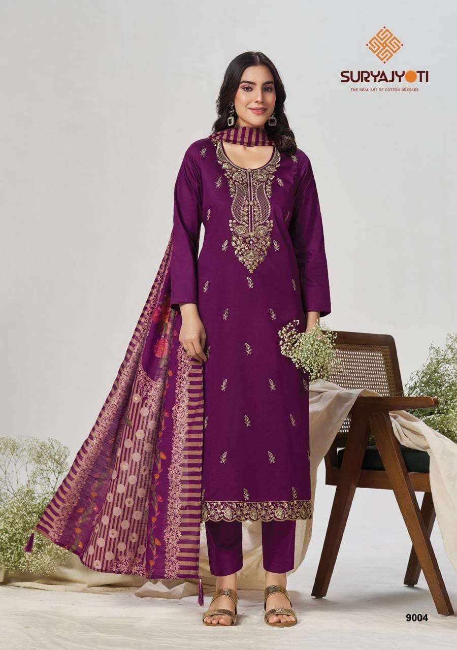 Suryajyoti Pashan Vol 9 Jam Satin Embroidered Dress Material