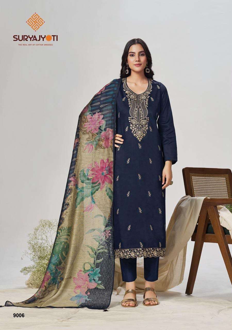 Suryajyoti Pashan Vol 9 Jam Satin Embroidered Dress Material
