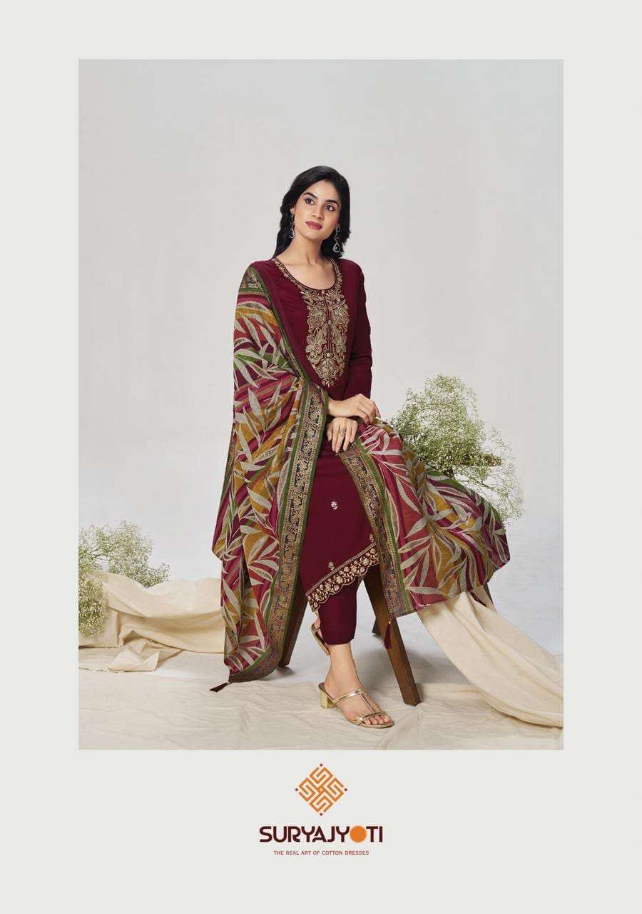 Suryajyoti Pashan Vol 9 Jam Satin Embroidered Dress Material