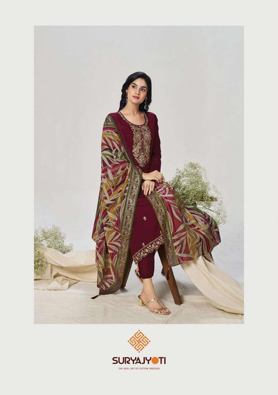 Suryajyoti Pashan Vol 9 Jam Satin Embroidered Dress Material