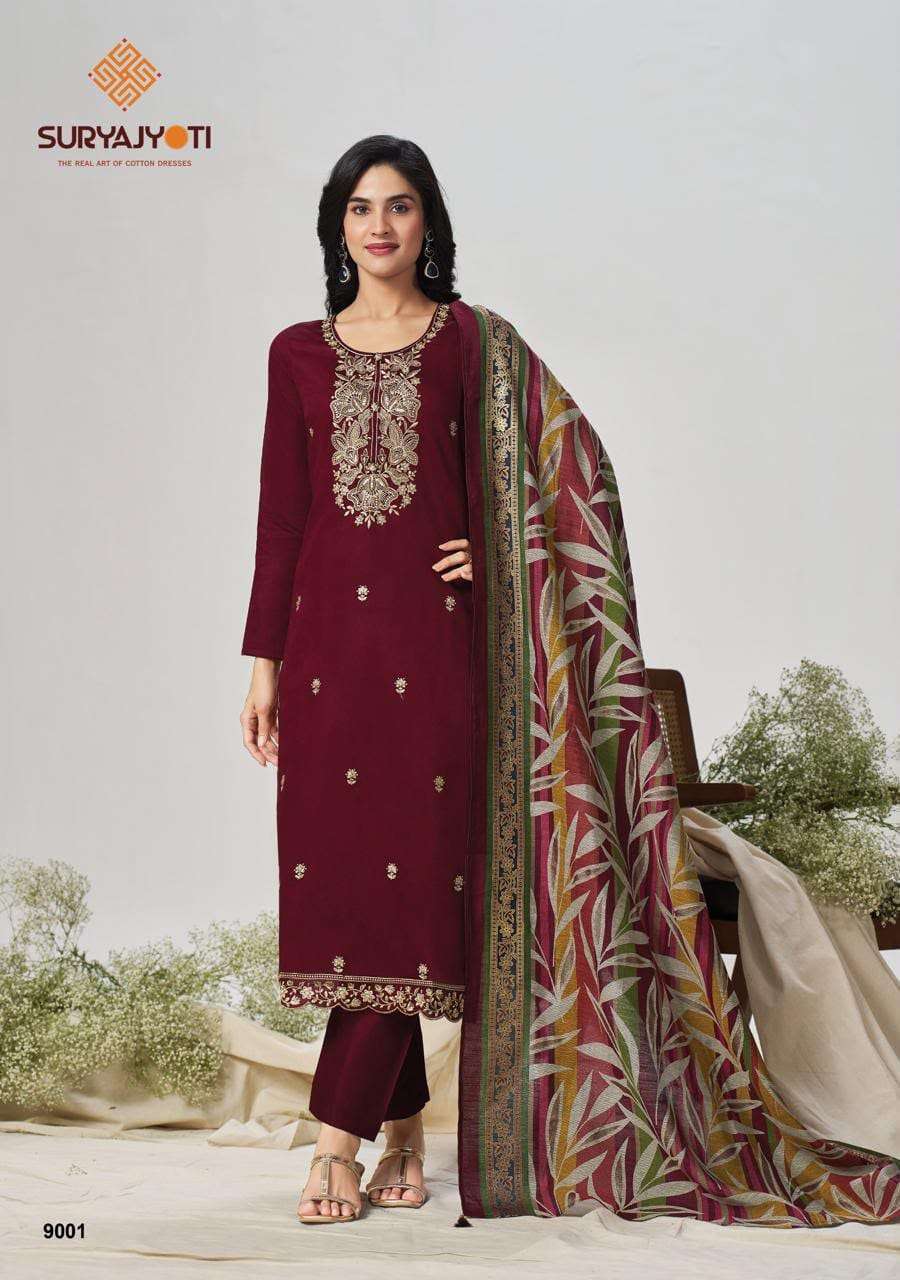 Suryajyoti Pashan Vol 9 Jam Satin Embroidered Dress Material
