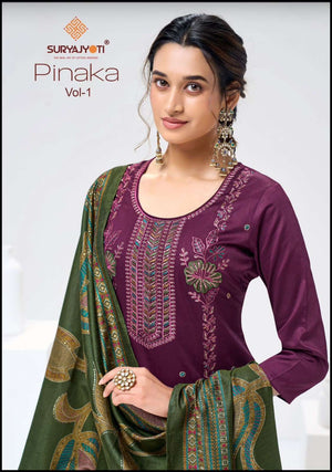Suryajyoti Pinaka Vol 1 Heavy Zam Satin Embroidered Suit Catalog - Amrah Wholesale