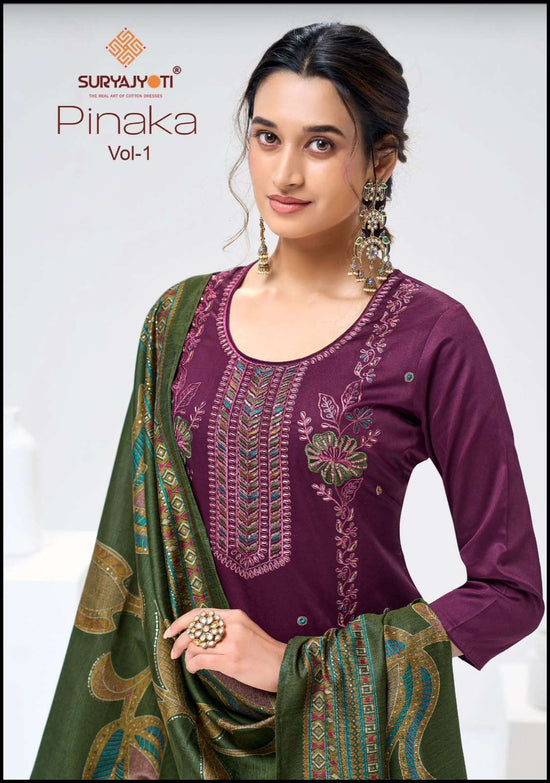 Suryajyoti Pinaka Vol 1 Heavy Zam Satin Embroidered Suit Catalog