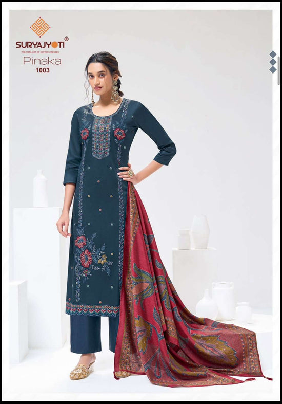 Suryajyoti Pinaka Vol 1 Heavy Zam Satin Embroidered Suit Catalog