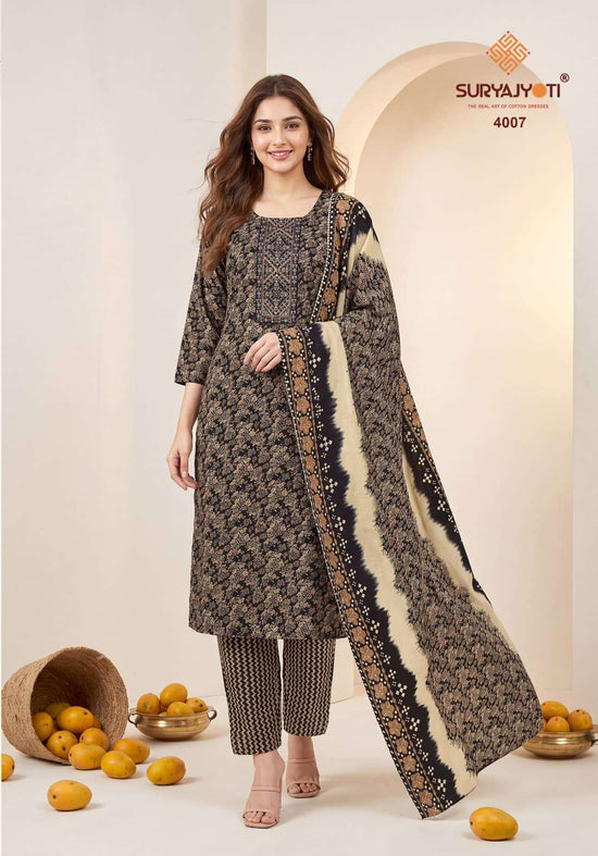 Suryajyoti Pragya Vol 4 Malaysian Cotton Kurti Pant Dupatta Set