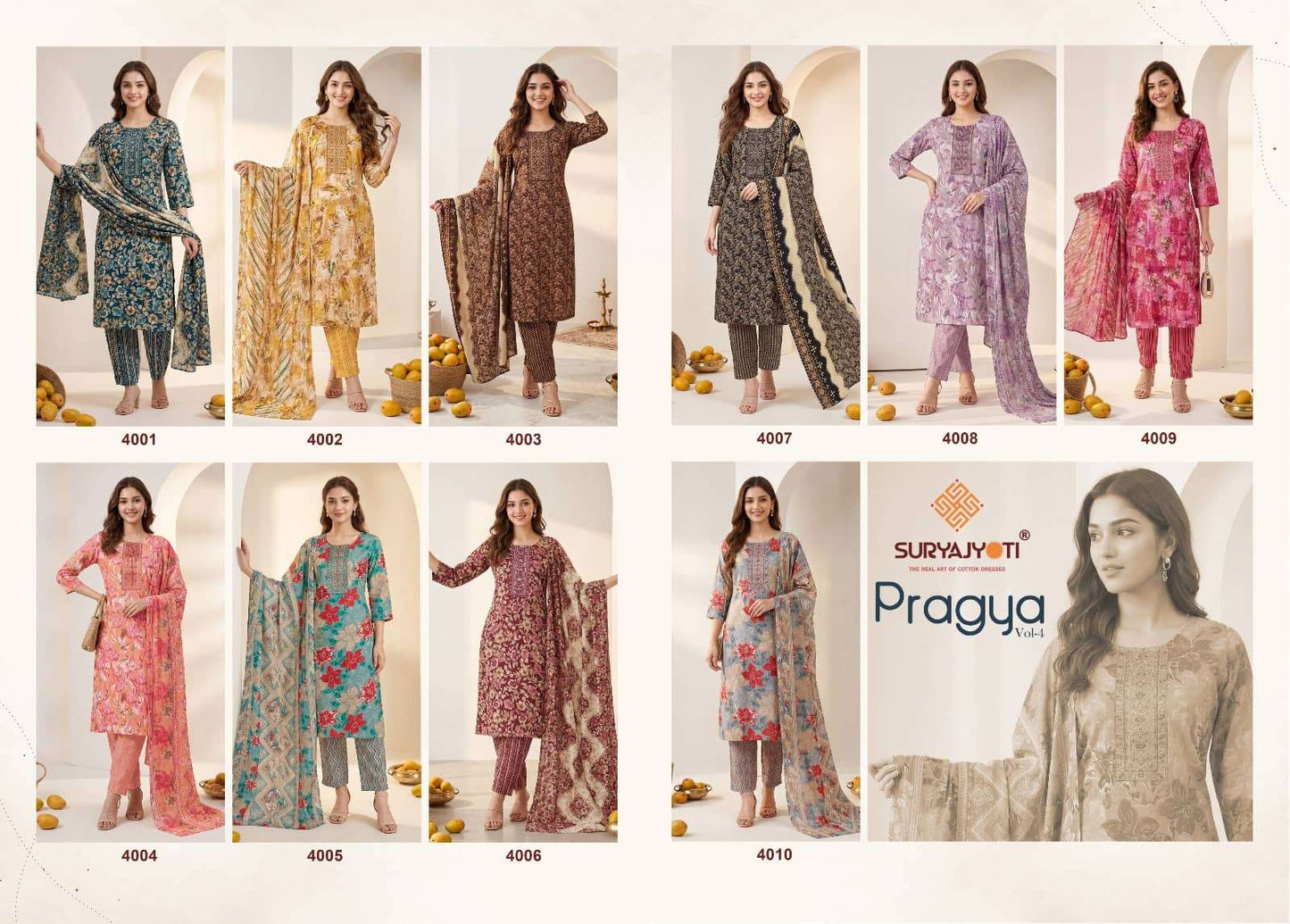 Suryajyoti Pragya Vol 4 Malaysian Cotton Kurti Pant Dupatta Set