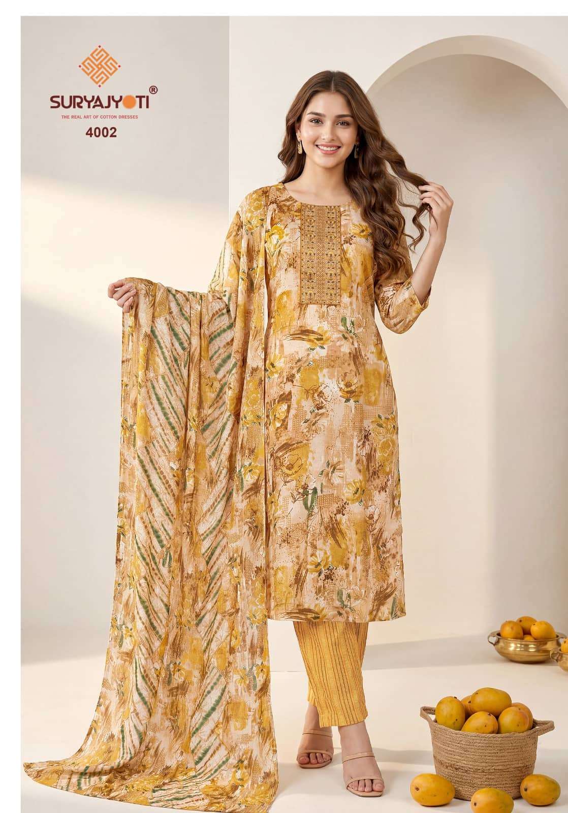 Suryajyoti Pragya Vol 4 Malaysian Cotton Kurti Pant Dupatta Set