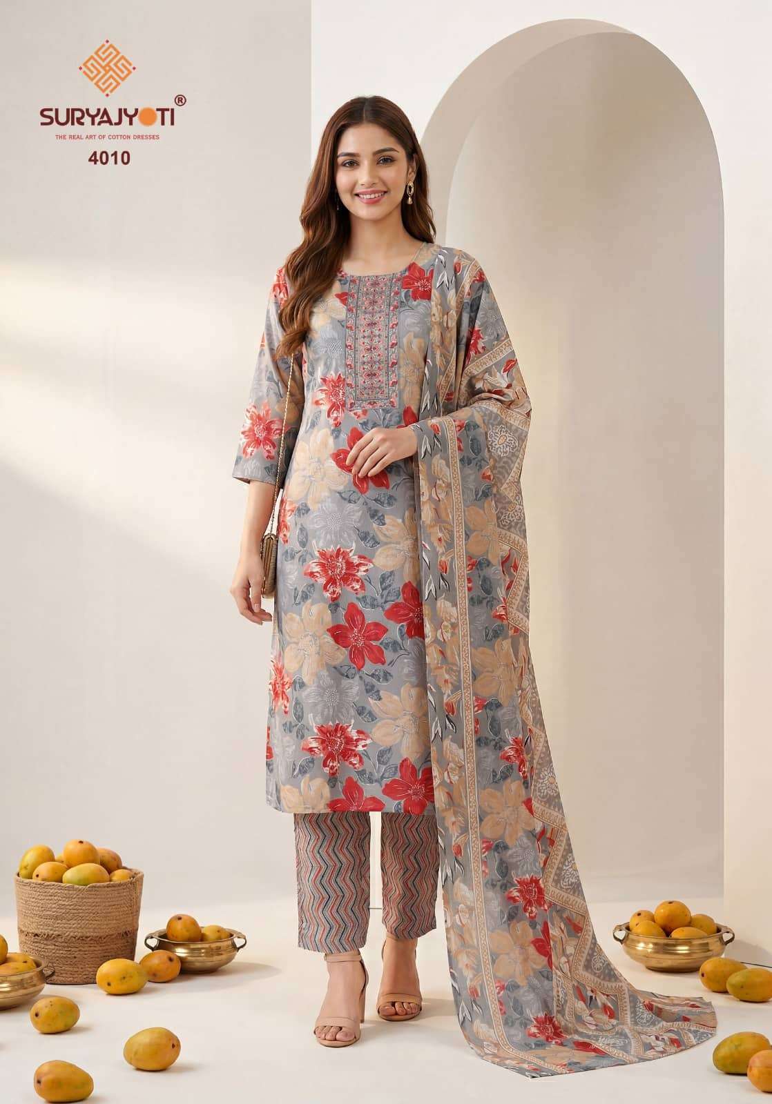 Suryajyoti Pragya Vol 4 Malaysian Cotton Kurti Pant Dupatta Set