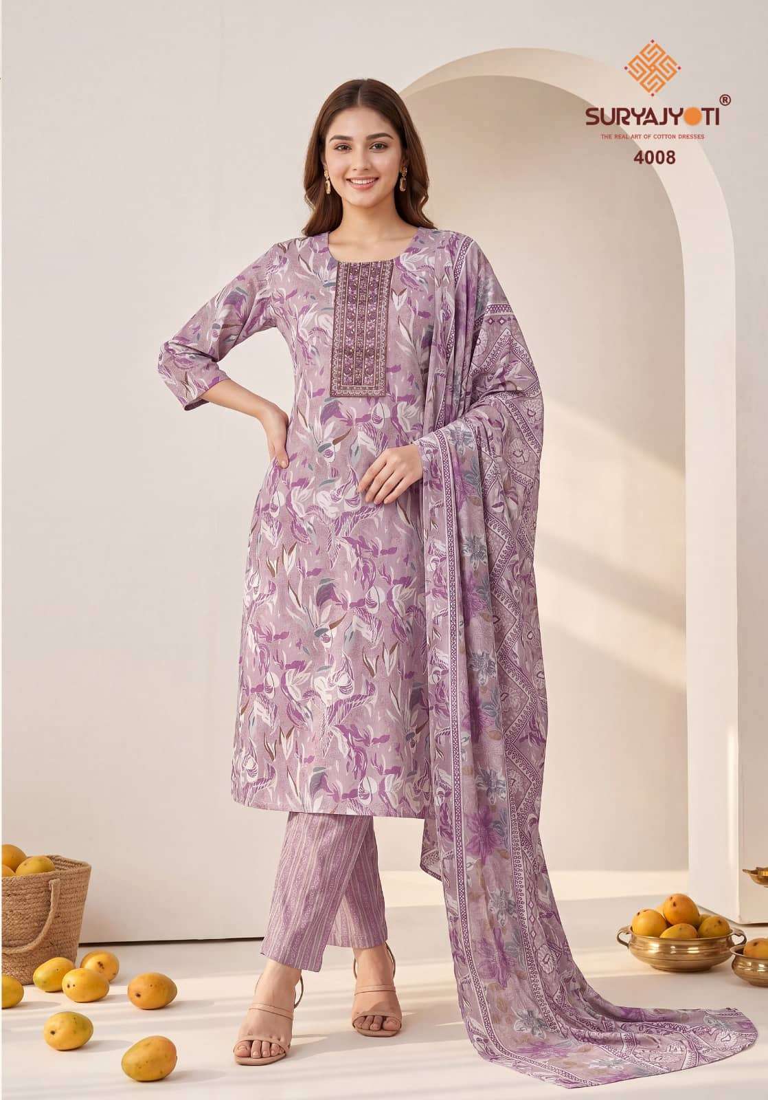 Suryajyoti Pragya Vol 4 Malaysian Cotton Kurti Pant Dupatta Set