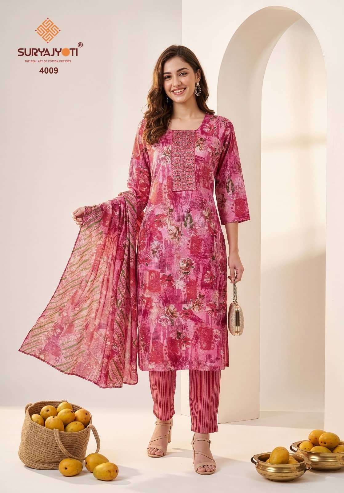 Suryajyoti Pragya Vol 4 Malaysian Cotton Kurti Pant Dupatta Set