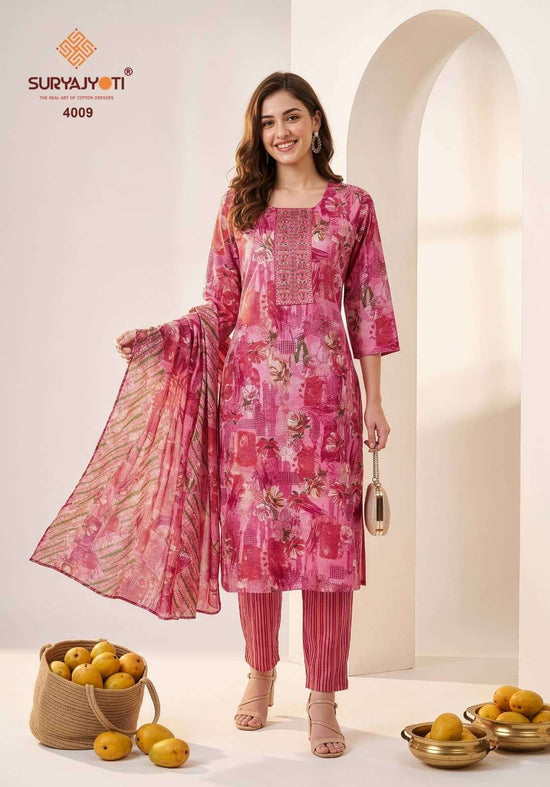 Suryajyoti Pragya Vol 4 Malaysian Cotton Kurti Pant Dupatta Set