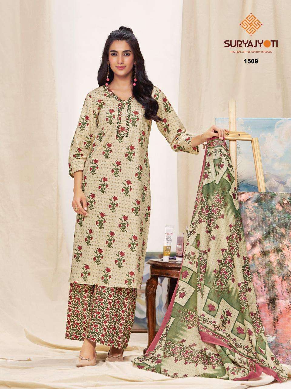 Suryajyoti Preyasi Vol 15 Pure Cotton Kurti Pant Dupatta Set